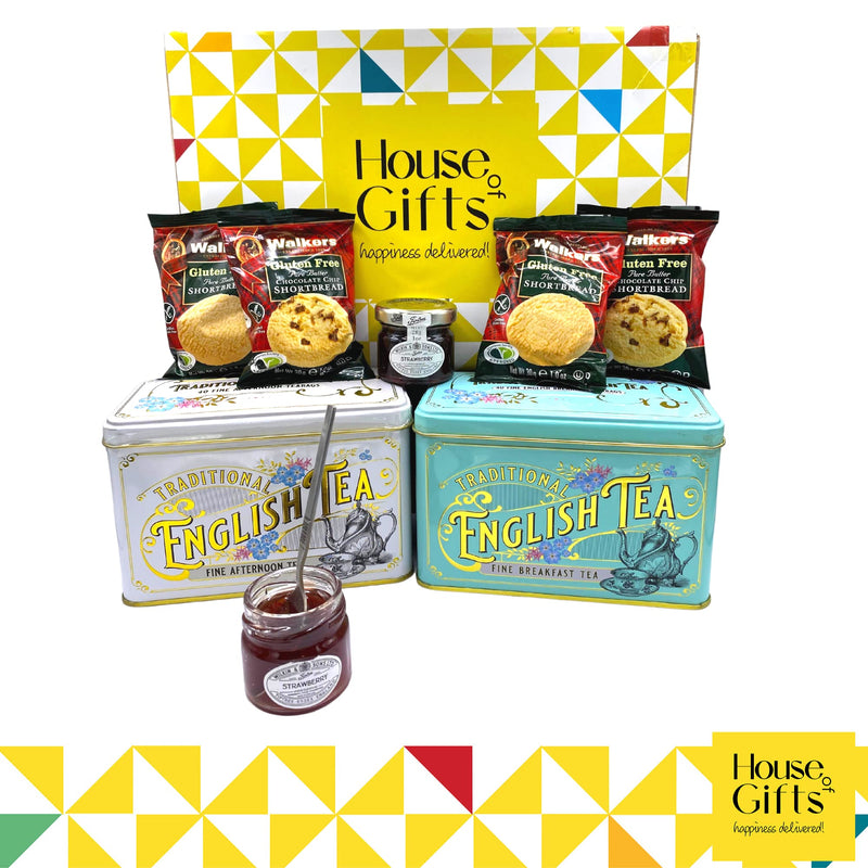 Gluten Free Hamper Biscuits & Shortbread Snacks Tea Gift Box with Jam For Her or Him | Coeliac Friendly | The Gift of Choice inc Tea Tins, Shortbread & Jam! - Gift Guide