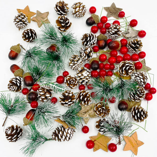 TSLBW 108 Pieces Christmas Wreath Making Decorations Natural Pine Cone Red Holly Berries Pine Needles Branches Fake Acorns DIY Xmas Wreath Making Supplies Christmas Tree Ornament - Gift Guide