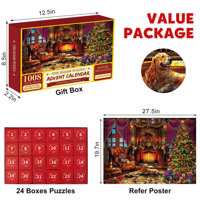 Advent Calendar 2024 Christmas Jigsaw Puzzle - 24 Boxes 1008 Pieces Holiday Puzzle Gift for Kid Adult Christmas Countdown Puzzle Toy Gift Christmas Home Fireplace Decoration - Gift Guide