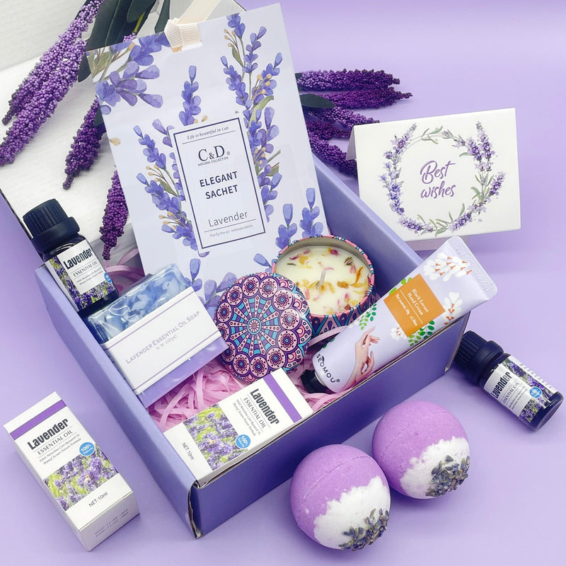 Pamper Gifts for Women, Unique Best Friend Gifts for Her, Lavender Self Care Get Well Soon Gifts Set for Mum Sister Wife, Spa Bath Set Bath Bombs Candle Present Set, Birthday Mothers Day Gift Box