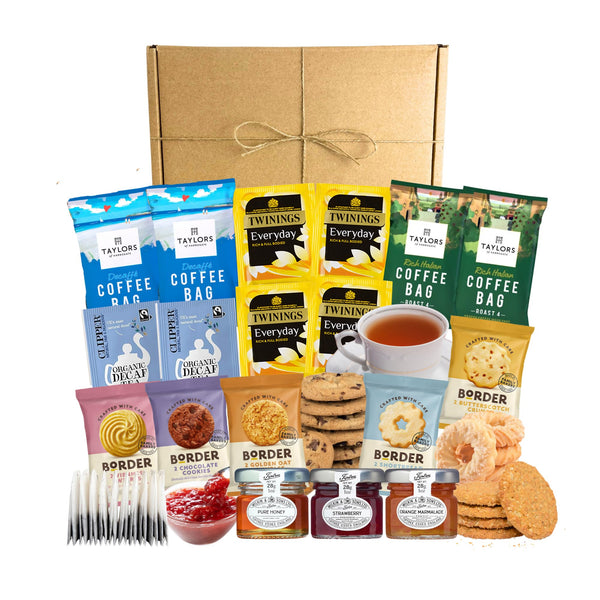 Afternoon Tea & Coffee with Biscuits Hamper | Featuring Borders Biscuits, Teabags, Jams and Marmalade, Hot Chocolate, and More Coffee Bags | Perfect for Women and Men! - Gift Guide