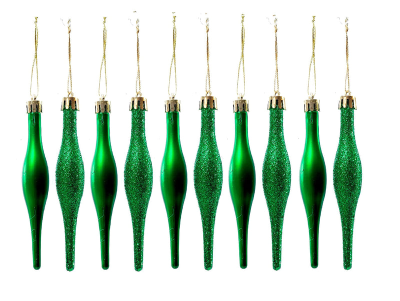 Simply Products 10 Droplet Baubles - Great Christmas Tree Decoration, Matte & Glitter Icicle Baubles (Dark Green Glitter & Matte) - Gift Guide