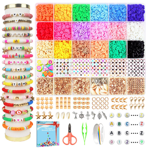 Fournine 5300 pcs Clay Beads Bracelet Making Kit, Friendship Bracelet Kits Flat Beads for Jewelry Making, Polymer Heishi Beads Set for Bracelet Necklace DIY Crafts Gift for Teen Girls - Gift Guide