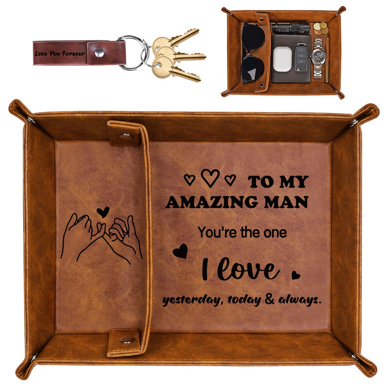 Christmas Bedside Organiser Gifts for Him Husband from Wife, Leather Valet Tray I Love You Secret Santa Xmas Gift Set for Mens Boyfriend, Advent Calendar Presents Nightstand Tray for Mens Accessories