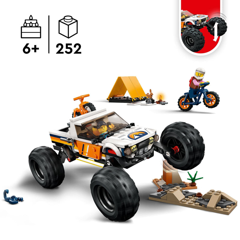 LEGO City 4x4 Off-Roader Adventures Camping Set, Monster Truck Style Car Toy with Working Suspension and Mountain Bikes, Vehicle Toys for Kids Aged 6 and Over 60387