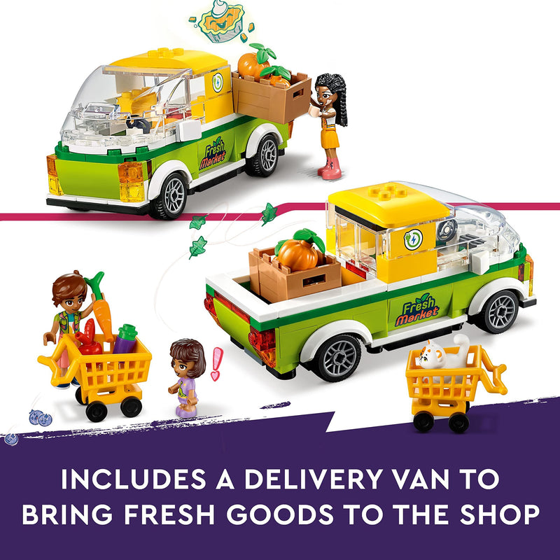 LEGO 41729 Friends Organic Grocery Store, Supermarket Toy Shop for Kids, Girls and Boys 8 Plus Years Old, Playset with Truck & 4 Mini-Dolls, 2023 Series Characters