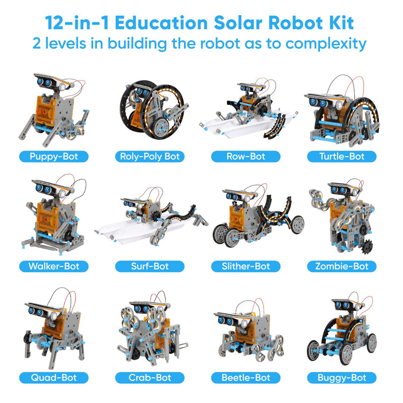 Sillbird STEM 12-in-1 Education Solar Robot Toys-190 Pieces DIY Building Science Experiment Engineering Kit for kids toys gifts for boys girls Aged 8 9 10 11 12+, Solar Powered by the Sun - Gift Guide