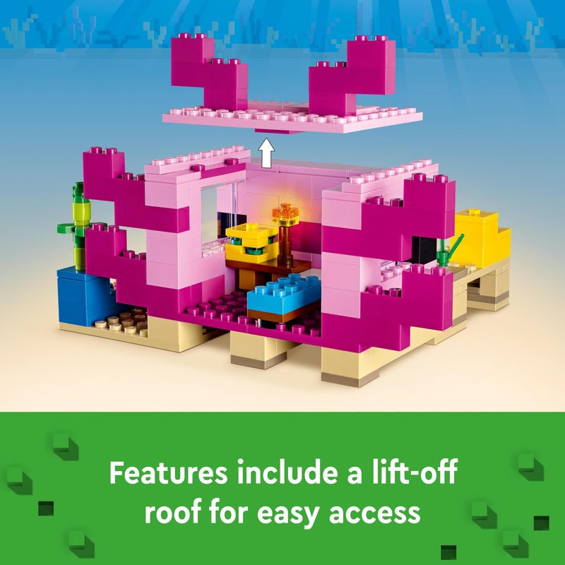 LEGO Minecraft The Axolotl House Set, Buildable Underwater Base with Diver Explorer, Zombie plus Dolphin and Puffer Fish Figures, Adventure Toys for Kids, Girls, Boys Aged 7 Plus 21247