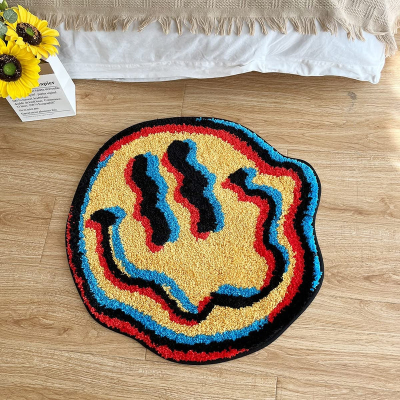 LAKEA Trippy Smile Rug Smily Face Handmade Rug Tufted Smile Rug Gift for Friend Rugs for Bedroom Geek Gift Home Decor Carpet (23.6X23.6 Inch)