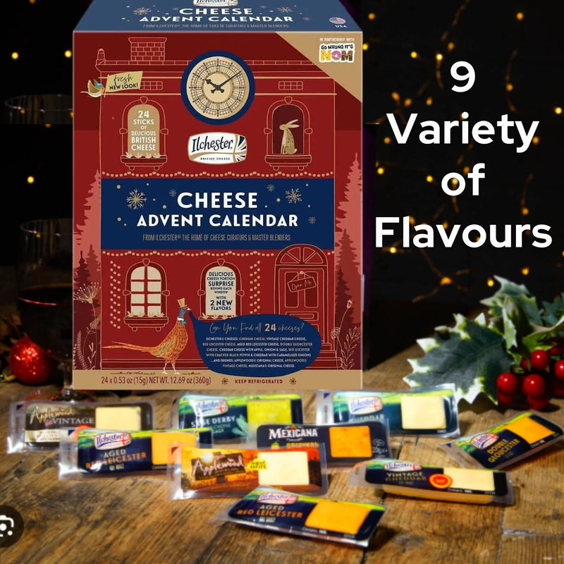 Ilchester Cheese Advent Calendar 2024, Chutney and Christmas Card - World's First Cheese Advent, 24 Individually Wrapped Cheese Selection - Cheese Gifts, Chutney Gift Sets, Unique Food Advent Calendar - Gift Guide