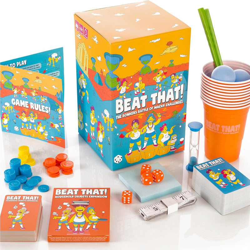 Beat That Game - Party Games and Family Games, Games for Adults and Family Board Games for Kids and Adults - Garden Games - Family Card Games - Main Game and Household Objects Expansion Bundle