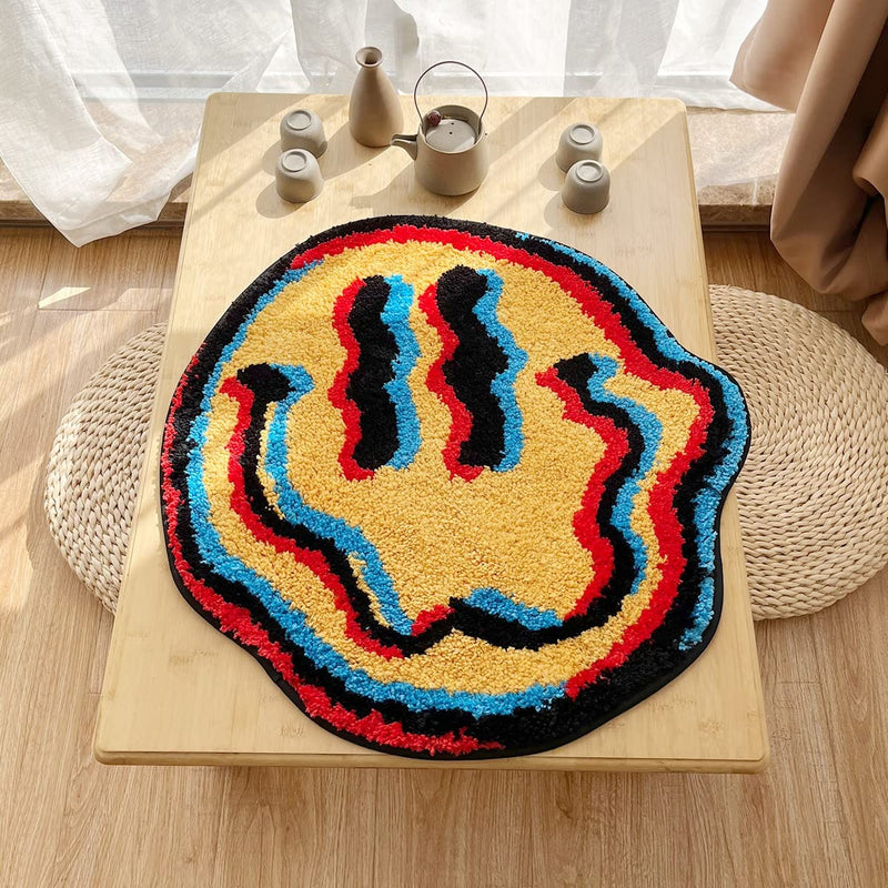 LAKEA Trippy Smile Rug Smily Face Handmade Rug Tufted Smile Rug Gift for Friend Rugs for Bedroom Geek Gift Home Decor Carpet (23.6X23.6 Inch)