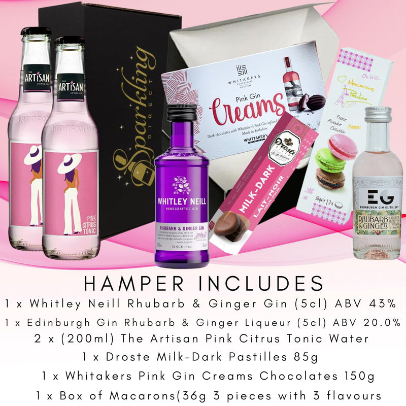 Pink Gin Gift Set - Gin Gifts for Women, Gin and Tonic Birthday Gifts for Her with Chocolate - Boxed Hamper Presents for Best Friend and Gin Lovers