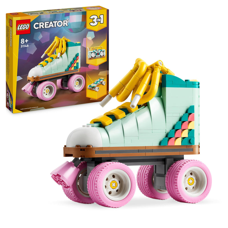 LEGO Creator 3in1 Retro Roller Skate to Mini Skateboard Toy to Boom Box Radio, Set for 8 Plus Year Old Girls, Boys & Kids, Great Desk Decoration or Bedroom Accessories, Gifts for Music Lovers 31148