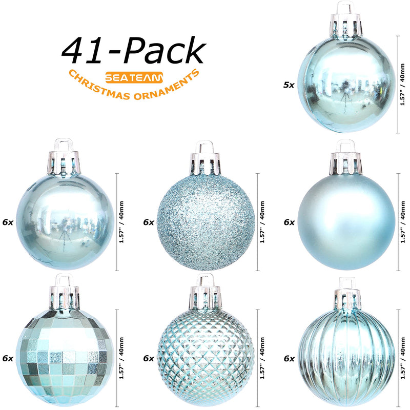 Sea Team 41-Pack Christmas Ball Ornaments with Strings, 40mm/1.57" Small Size Baubles, Shatterproof Plastic Christmas Bulbs, Hanging Decorations for Xmas Tree, Holiday, Wedding, Party, Baby Blue - Gift Guide