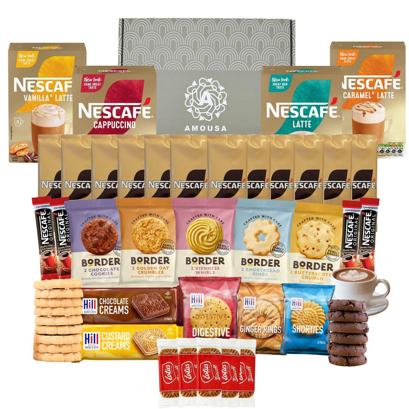 Instant Coffee Gift Set Hamper with Morning Coffee Biscuits–46x Item Coffee Selection Gift Set for Coffee Lovers | Coffee Hamper with Biscoff Biscuits, Border Biscuits, Hill Biscuits - Gift Guide