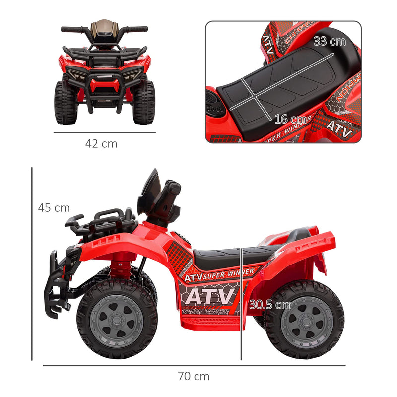 HOMCOM 6V Kids Electric Ride on Car Toddlers Quad Bike ATV Toy With Music for 18-36 months Red