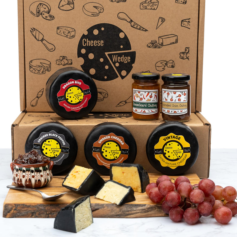 Premium Cheese Gift | Cheese & Chutney Gift Box | 4 Luxury Truckle Cheese Selection & 2 Artisan Chutneys - Gift Guide