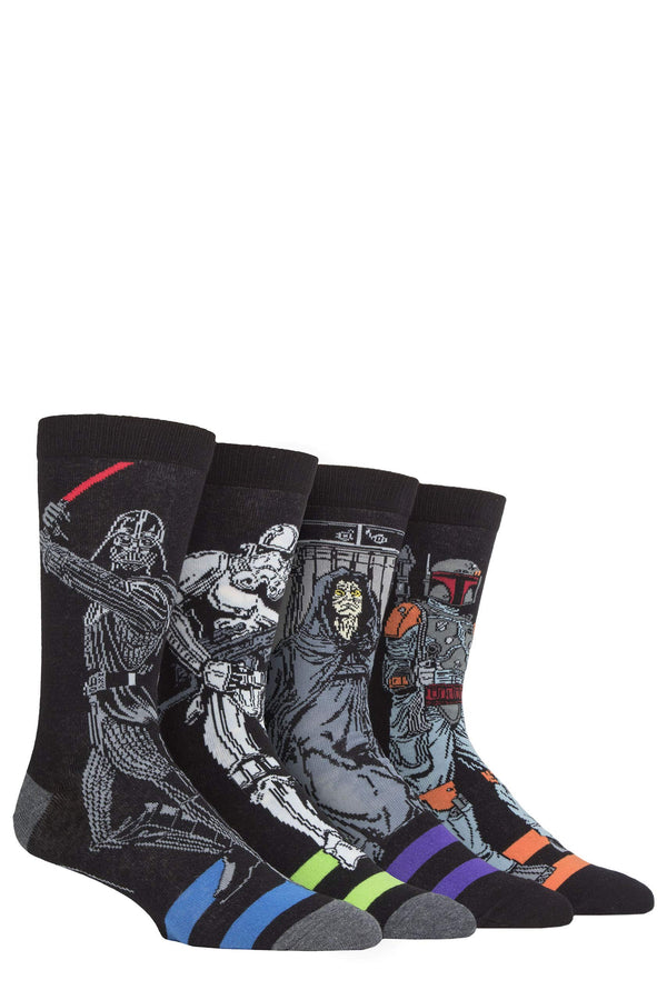 SockShop Men's 4 Pair Star Wars Darth Vader, Boba Fett, Emperor and Storm Trooper Socks 6-11 Assorted