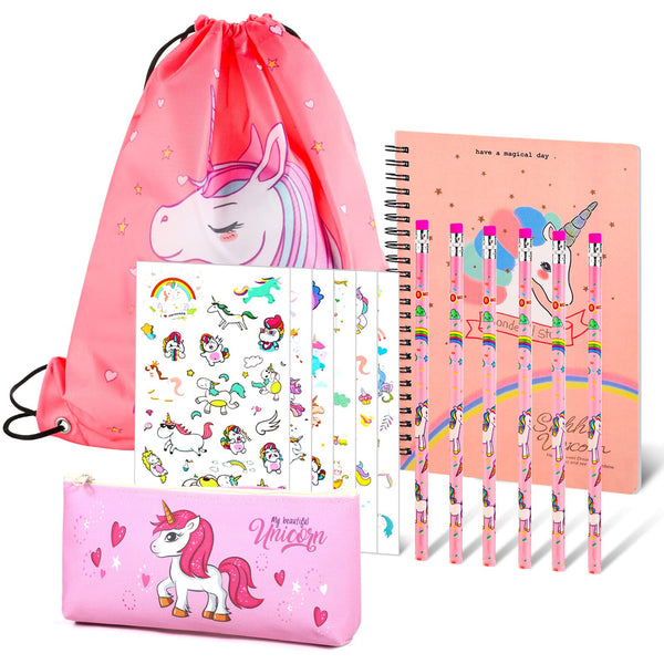 Yoosso Unicorn Gifts for Girls Stationery Gift for Girls Age 5-12 Year Old Birthday Gift Include Drawstring Bag, Pencil Case, Unicorn Pens and Sticker New Year Gift for Girls - Gift Guide