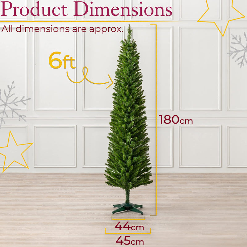 CHRISTOW Pencil Christmas Tree 6ft, Artificial Slim Narrow Green Spruce, Luxury Indoor Home Xmas Decoration, Natural Looking PE & PVC Needles, Easy Assembly with Stand (tree skirt not included) - Gift Guide
