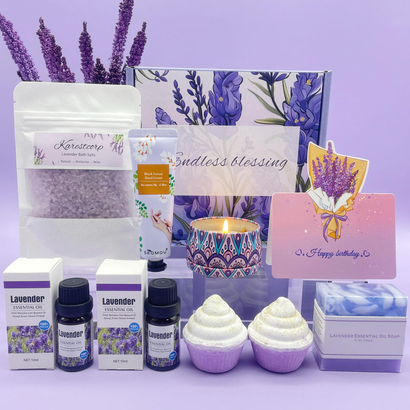 Bath Set Birthday Gifts for Women, Lavender Pamper Hampers for Her, Self Care Skin Care Gifts Box for Mum Best Friend Sister Wife Girlfriend, Ladies Relaxation SPA Bath Bombs Gift Set - Gift Guide