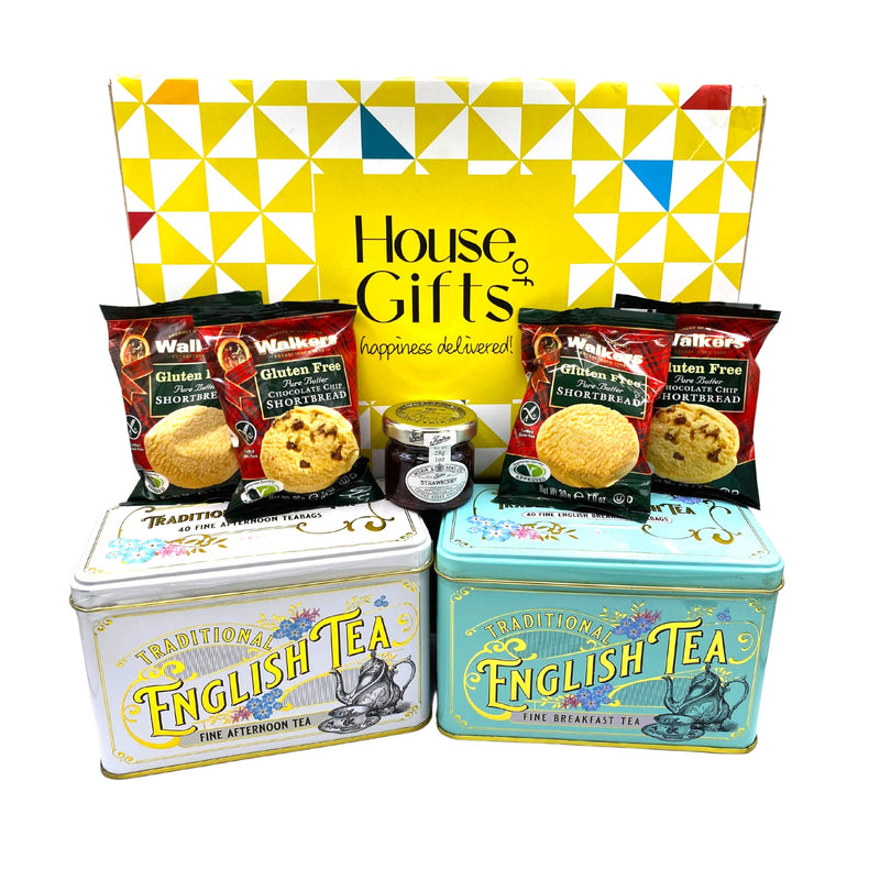 Gluten Free Hamper Biscuits & Shortbread Snacks Tea Gift Box with Jam For Her or Him | Coeliac Friendly | The Gift of Choice inc Tea Tins, Shortbread & Jam! - Gift Guide