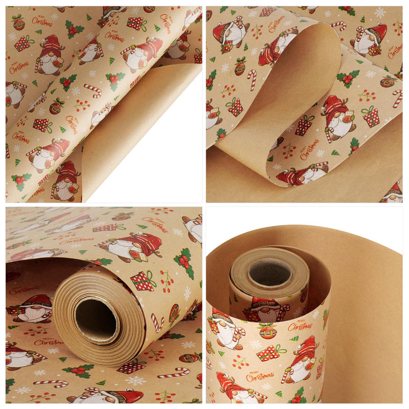 44cm×15M Christmas Wrapping Paper Roll,Recyclable Kraft Wrapping Paper Printed with Santa Claus for Birthday Xmas Party Gift Boxes Present Decorations - Gift Guide
