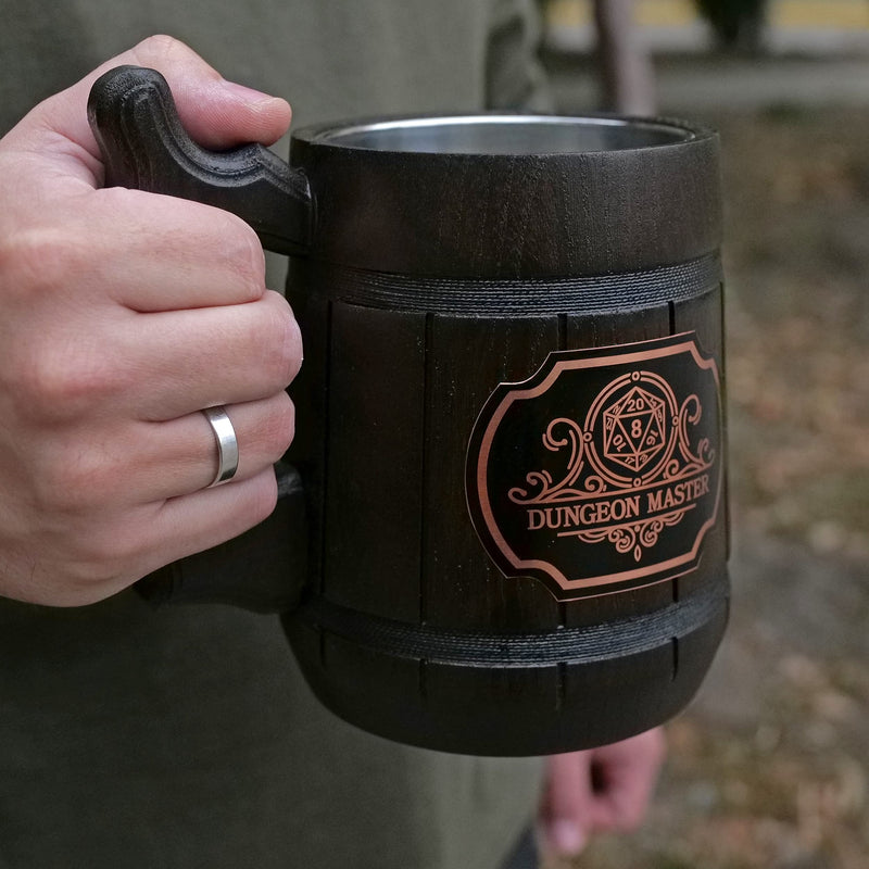 Dungeon Master Mug. Gamer Mug. Wooden Beer Tankard Made in Ukraine. Gift for Boyfriend. Wood Stein Dungeons and Dragons Mug. Wooden Mug. D&D Tankard. Geek Gift for Gamer/for Him. 0.6L 22 ounces