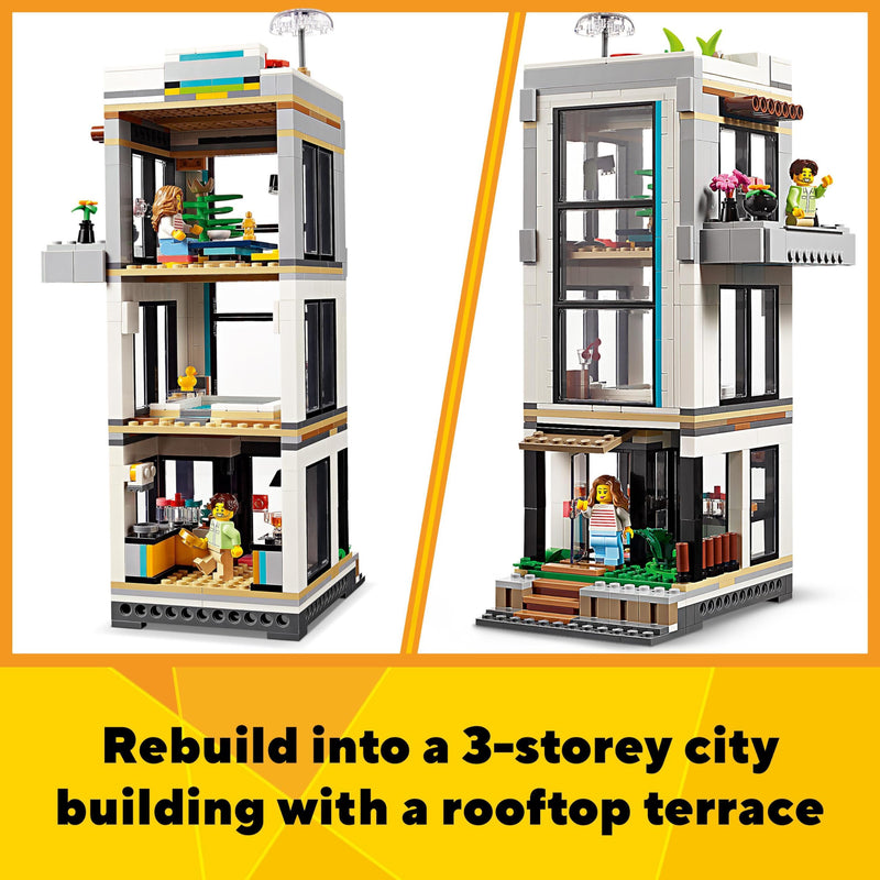 LEGO Creator 3in1 Modern House to 3-Storey City Building to Forest Cabin Set, Model Building Kit for Kids, Gift Idea for 9 Plus Year Old Boys and Girls 31153