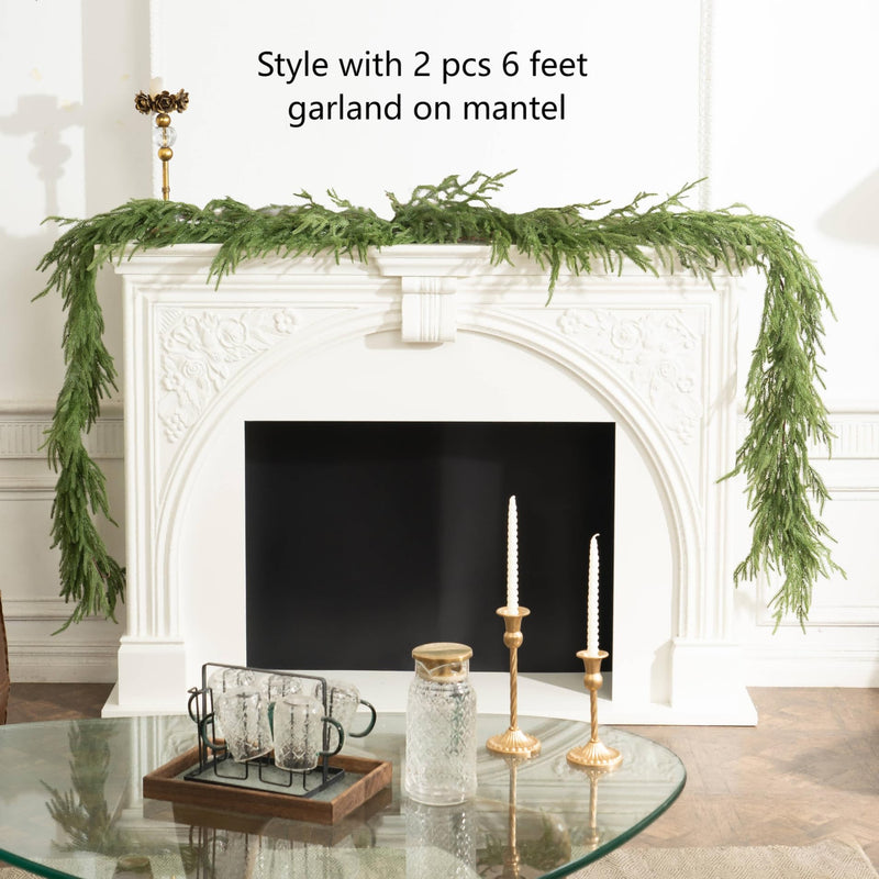 Christmas Garlands - Norfolk Pine Garland for Mantle and Staircase, Real Touch Artificial Faux Greenery Holiday Decor (1Pcs, 9 feet) - Gift Guide