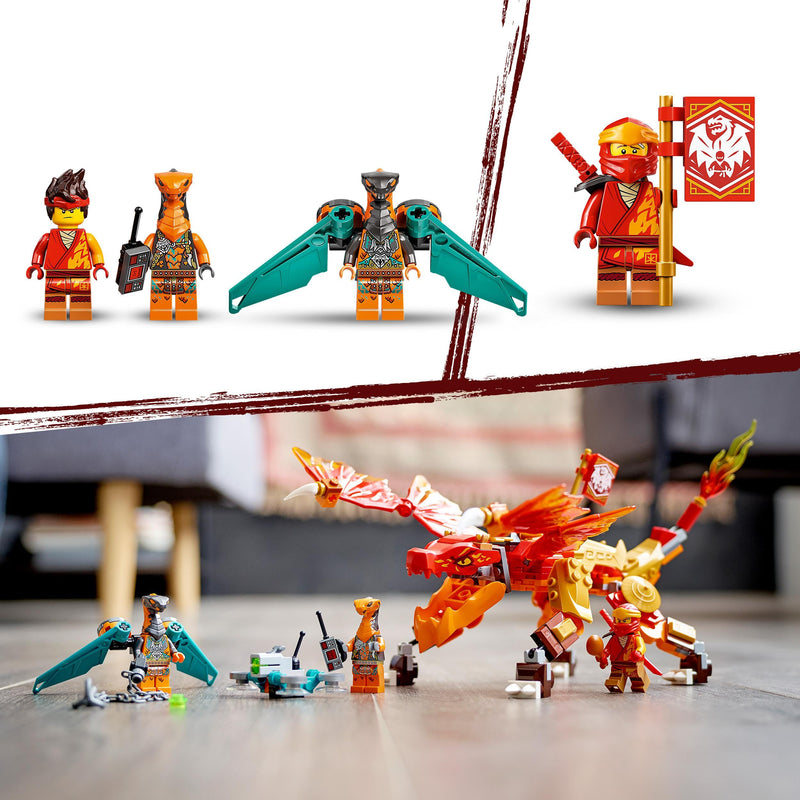 LEGO 71762 NINJAGO Kai’s Fire Dragon EVO Toy for Kids with Cobra & Boa Snake Warrior Figures and Kai Minifigure, Collectible Mission Banner Series