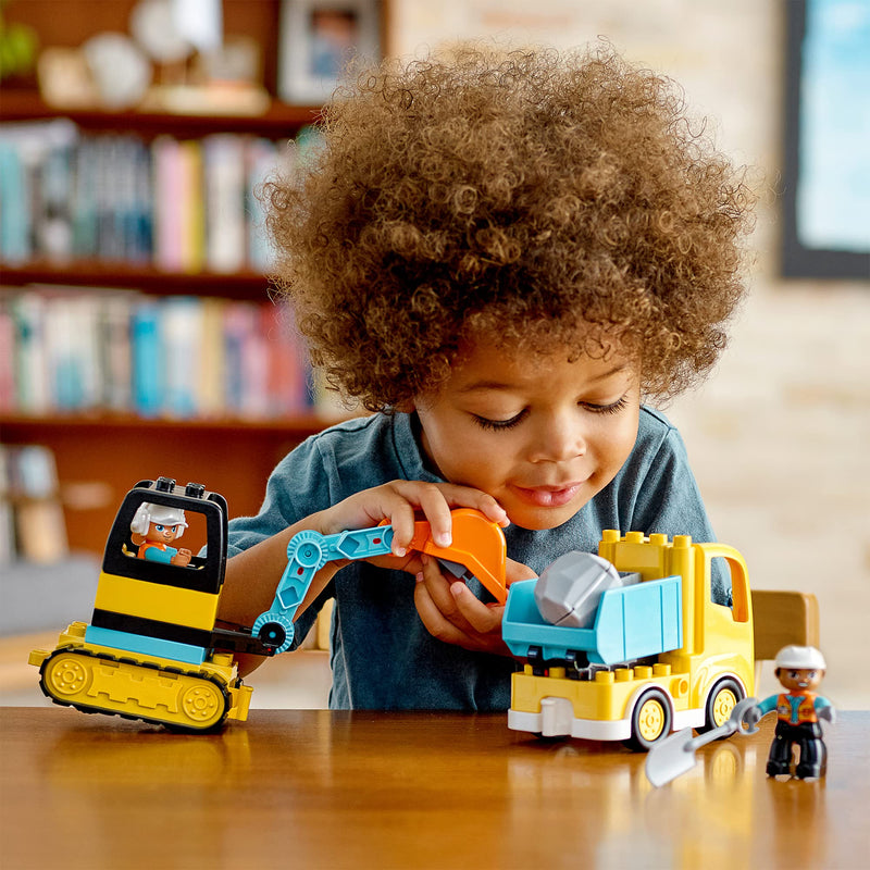 LEGO 10931 DUPLO Town Truck & Tracked Excavator Construction Vehicle Toy for Toddlers 2-4 Years Old Girls & Boys, Fine Motor Skills Development