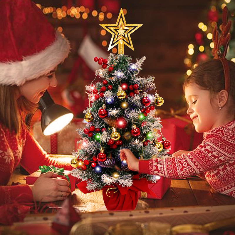 Fayavoo 60cm Mini Christmas Tree Artificial Tabletop Christmas Tree with Lights Christmas Baubles Ball Ornaments, Potted Small Xmas Tree with Christmas Tree Star for Christmas Decorations - Gift Guide