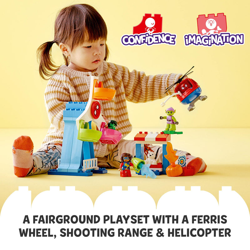 LEGO 10963 DUPLO Marvel Spider-Man & Friends: Funfair Adventure Fairground, with Helicopter toy, Spidey and Hulk Figures, Toys for Toddlers, Boys & Girls Aged 2 Plus