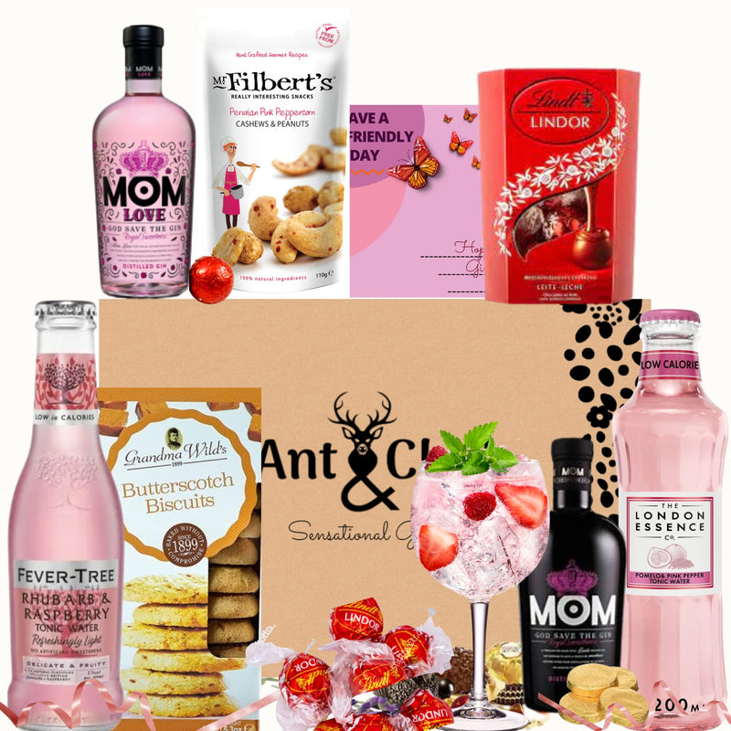 The Peerless Pink Gin &Tonic GiftSet for her - Pink Gin Gift Set Birthday Hampers for Women - Includes 2 Pink Gins, 2 Tonics, Lindt and Cadbury Chocolates - Gin Gifts for Women, Hamper for Her