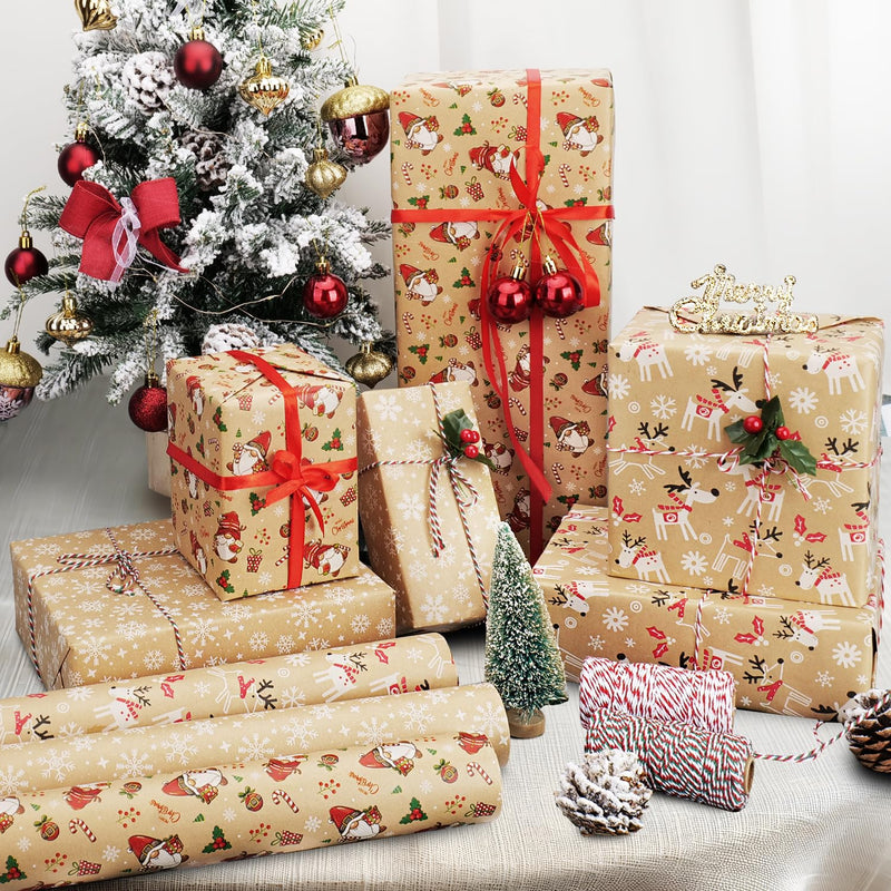 44cm×15M Christmas Wrapping Paper Roll,Recyclable Kraft Wrapping Paper Printed with Santa Claus for Birthday Xmas Party Gift Boxes Present Decorations - Gift Guide