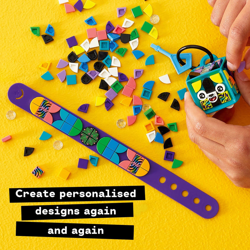 LEGO DOTS Neon Tiger Bracelet & Bag Tag 41945 DIY Craft Kit Bundle; A Creative Gift for Animal Fans Who Like to Make Keychain-Style Accessories; Fun Inspiration Set for Kids Aged 6+ (188 Pieces)