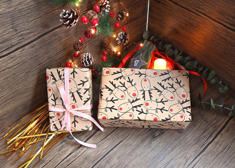 43cm *15m Christmas Wrapping Paper Roll,Topeedy Recyclable Brown Gift Wrapping Paper With Elk for Xmas Party Gifts, Birthday,Graduation,ECO-friendly Present Decorations-Elk head - Gift Guide