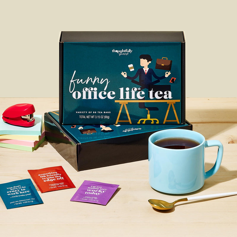 Thoughtfully Gourmet, Office Life Tea Gift Set, Tea Sampler Includes 6 Flavours of Tea with Funny Quotes, Great Office Gifts for Coworkers, Set of 90 - Gift Guide