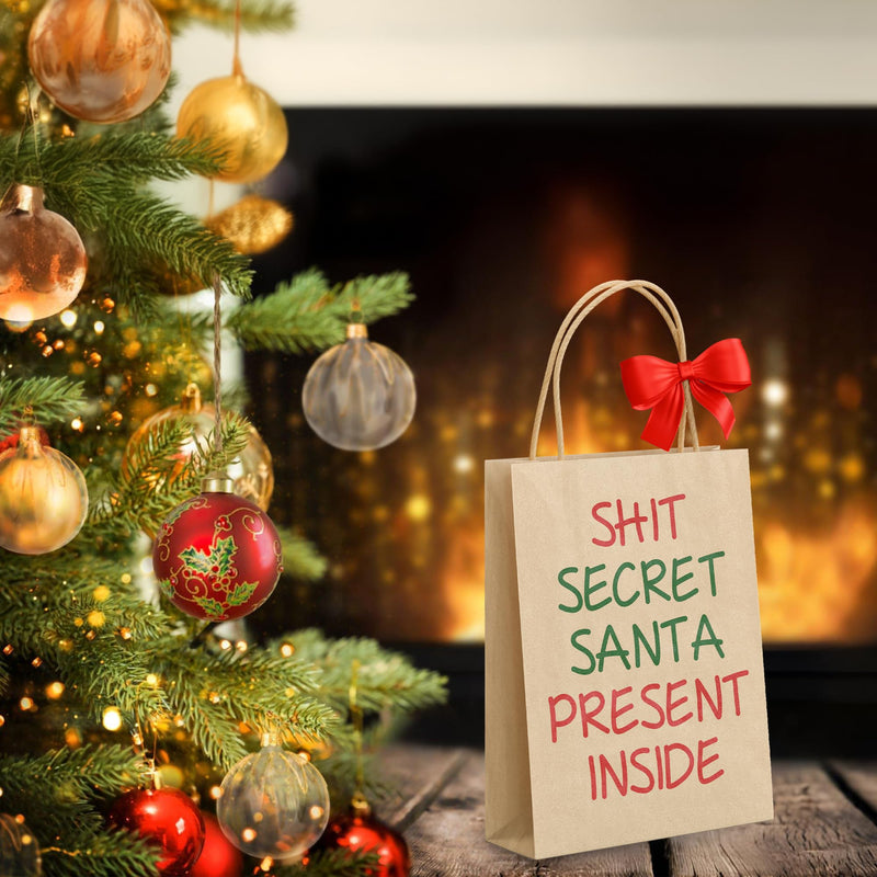 Christmas Gift Bag With Handle Sh*t Secret Santa Present Inside Funny Rude Gift For Him For Her Stocking Filler Medium Kraft Bag - Gift Guide