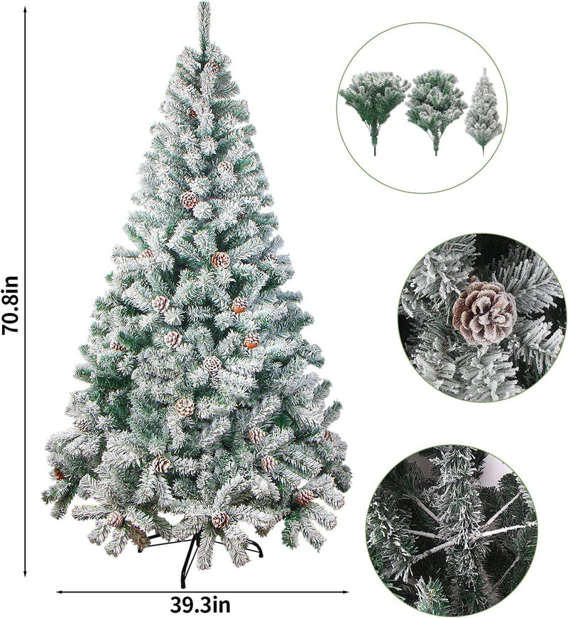 LOKIPA Snow Flocked Christmas tree,6ft Artificial Christmas Tree with Pine Cones and 700 Flocked Tips for Christmas Decorations - Gift Guide