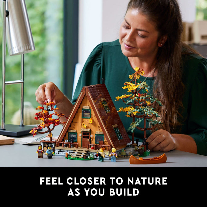 LEGO Ideas A-Frame Cabin 21338 Collectible Display Set, Buildable Model Kit for Adults, Gift for Nature and Architecture Lovers, Includes 4 Customizable Minifigures and 11 Animal Figures