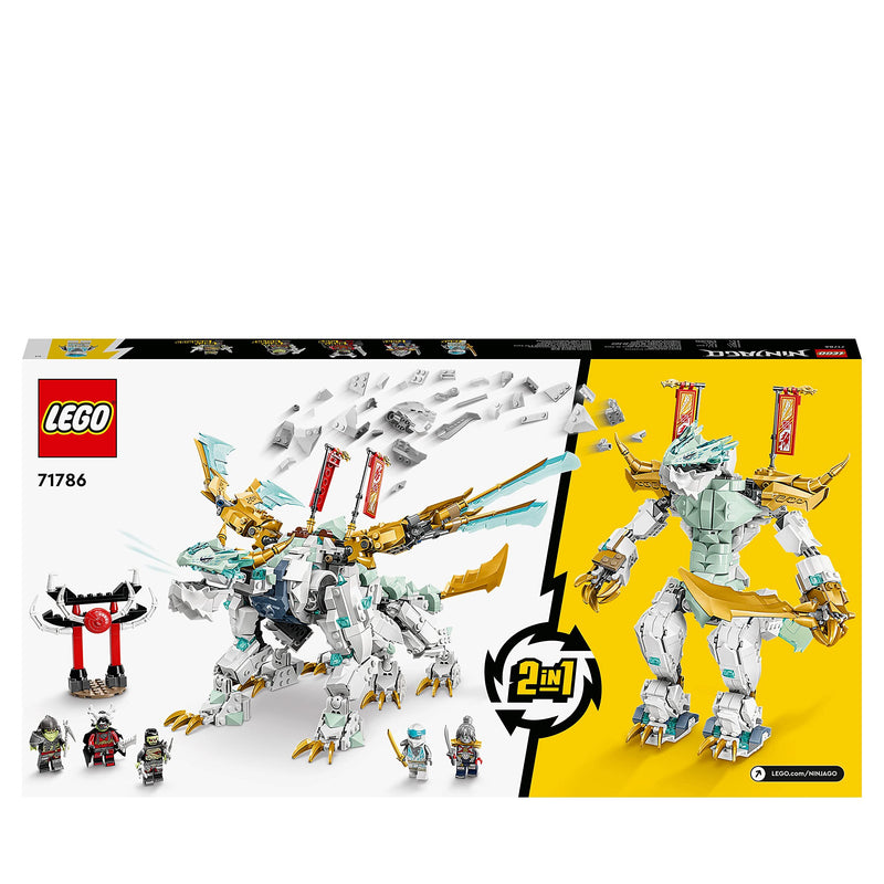 LEGO NINJAGO Zane’s Ice Dragon Creature 2in1 Dragon Toy to Action Figure Warrior, Model Building Kit, Construction Set for Kids, Boys & Girls with 5 Minifigures 71786