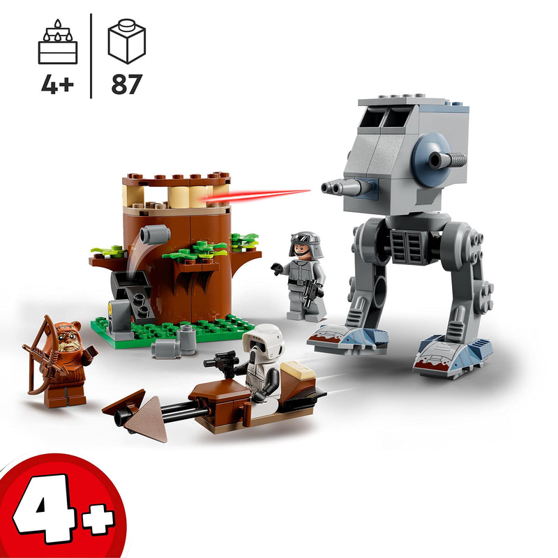 LEGO Star Wars AT-ST 75332 Building Kit; Fun Starter Set for Kids Aged 4 and Over, Featuring an Easy-to-Build Toy Vehicle and Wicket, a Scout Trooper and an AT-ST Driver Characters (87 Pieces)