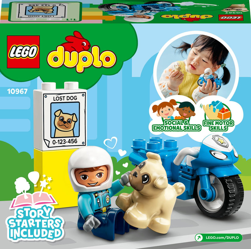 LEGO 10967 DUPLO Town Rescue Police Motorcycle Toy for Toddlers, Boys & Girls 2 Plus Years Old, with Police Officer and Dog Figure, Early Development Toys