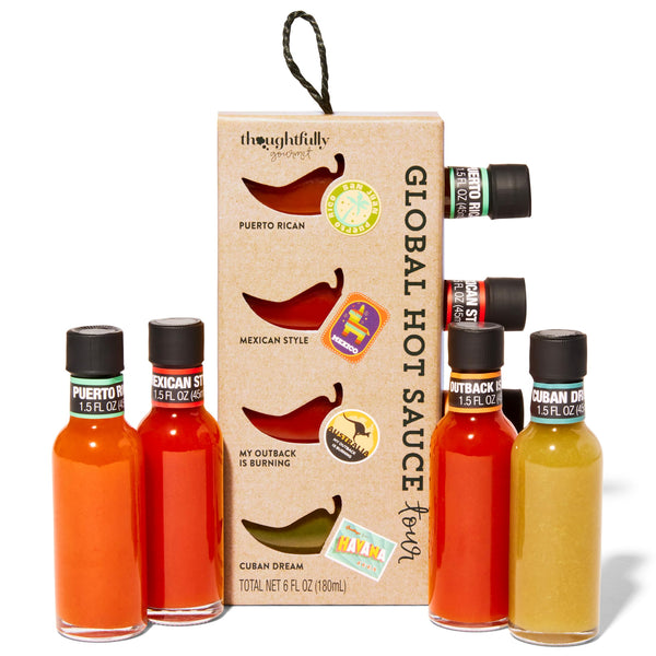 Thoughtfully Gourmet, Global Hot Sauce Gift Set, Internationally Inspired Flavors Include Puerto Rican Mango Habanero, Mexican Style Hot Sauce & More, Set of 4 - Gift Guide