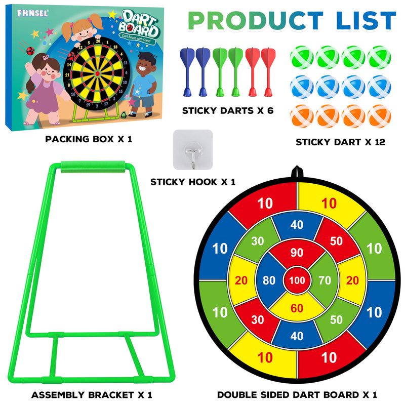 29 Inches Kids Dart Board Set,Double Sided Dart Board with Bracket,12 Sticky Balls,6 Darts,Indoor & Outdoor Party Games Toys Gifts for 3 4 5 6 7 8 9 10 11 12+ Year Old Boys Girls and Adult