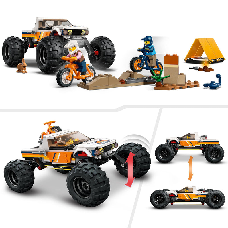 LEGO City 4x4 Off-Roader Adventures Camping Set, Monster Truck Style Car Toy with Working Suspension and Mountain Bikes, Vehicle Toys for Kids Aged 6 and Over 60387