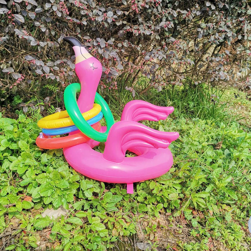HONGCI 2 Sets Party Toss Game Inflatable Flamingo Hat Ring Toss Game with 8 Rings for Kids Adults Family Hawaii Luau Party Summer Pool Party Decor Swimming Party Game Party Favors Fun Games